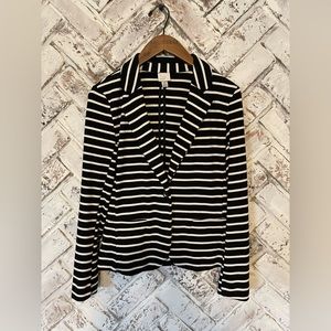 Black/white striped knit blazer